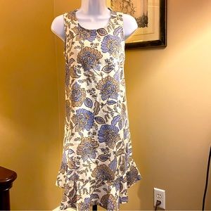 NWOT Tommy Hilfiger linen-blend sleeveless dress, white, taupe & lavender. SZ 6